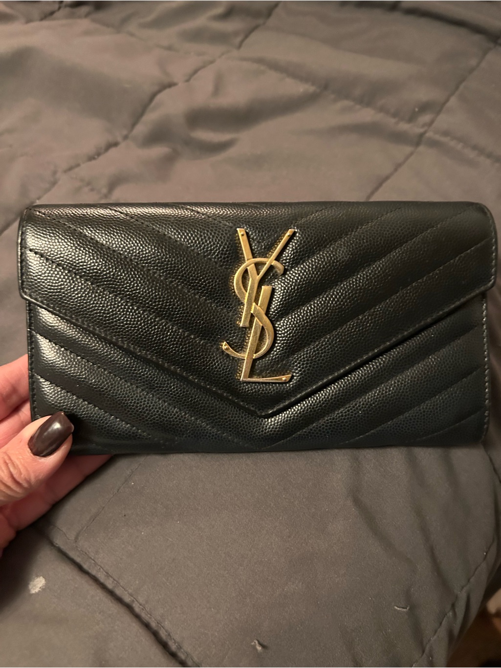 Saint Laurent Black Cassandre Metalasse Quilted Leather Wallet